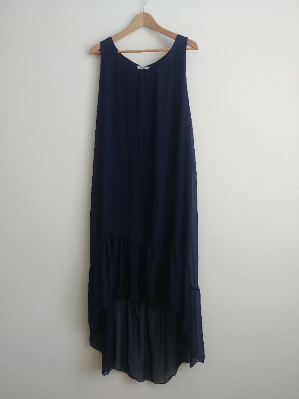 Elena Baldi Large made in Italy silk blend navy blue midi maxi dress high low